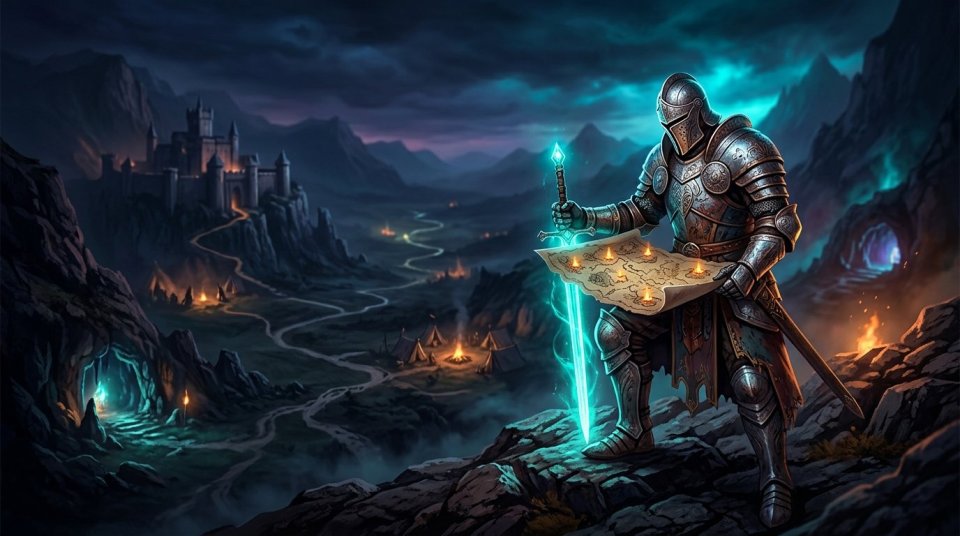 Knight Online farm rotası planlayan oyuncunun oyun haritası ve ekipman ekranı