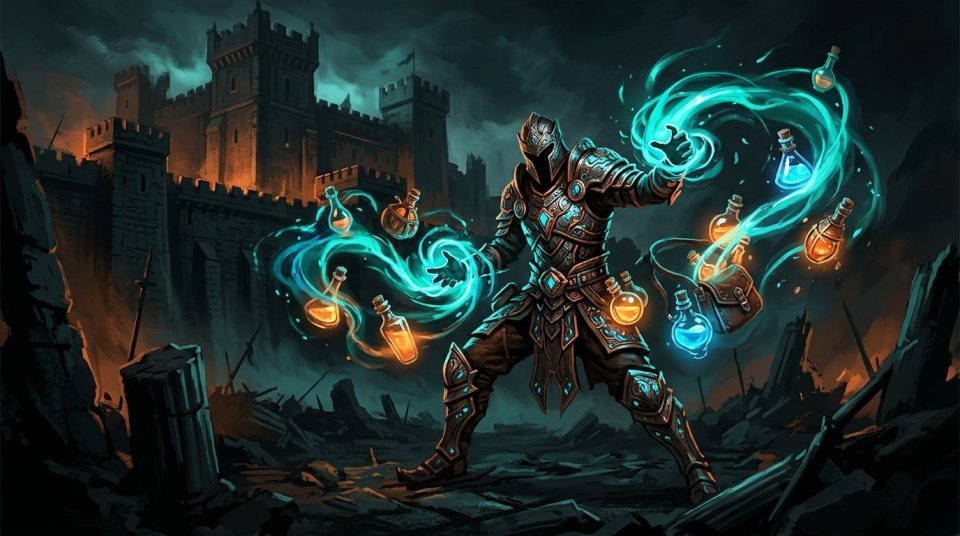 Knight Online PVP pot düzeni hazırlayan oyuncunun klavye ve oyun ekranı