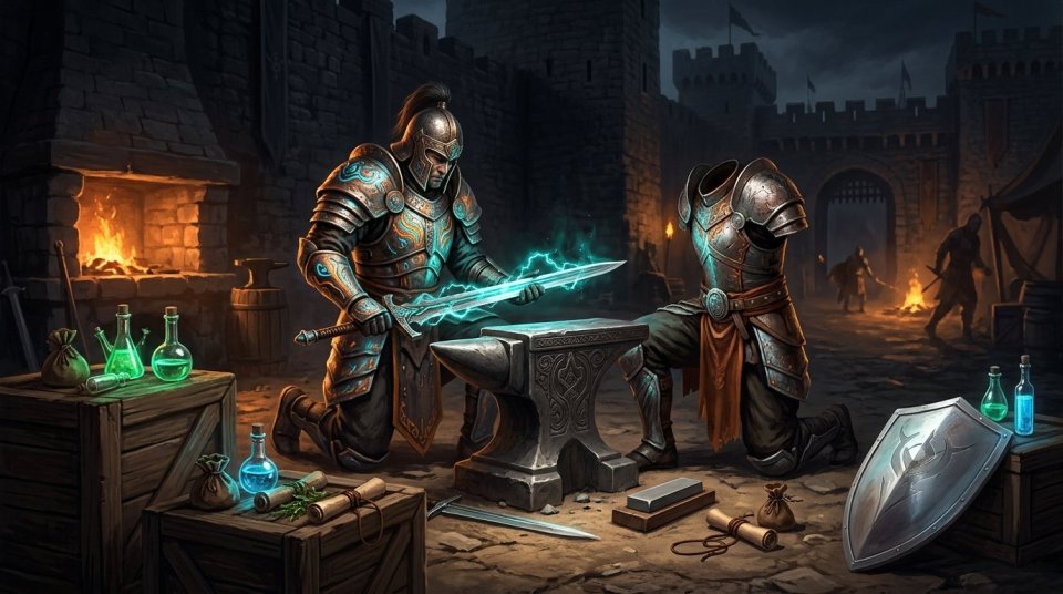 Metin2 PVP düellosu öncesi ekipman ve beceri hazırlığı yapan oyuncu