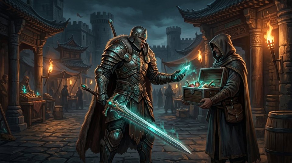 Metin2 PVP oyununda iki oyuncunun takas ekranında eşya kontrol etmesi