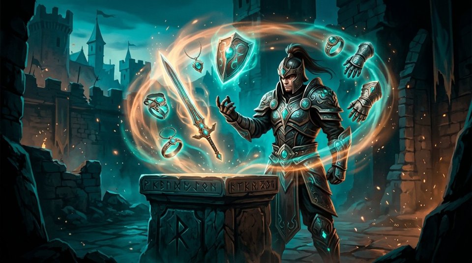 MMORPG başlangıç eşyaları seçen oyuncunun oyun içi ekipman ekranı