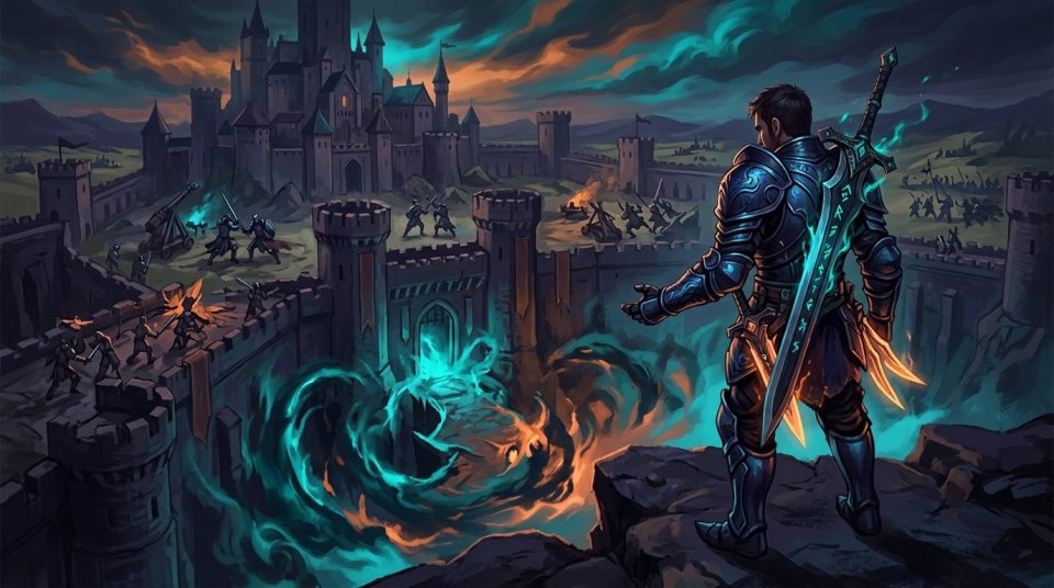 MMORPG PVP savaşında rakip türüne göre ekipman seçen oyuncu