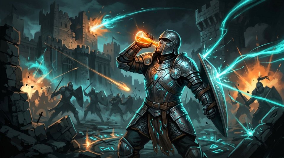 MMORPG PVP’de savaş sırasında iksir kullanan oyuncu