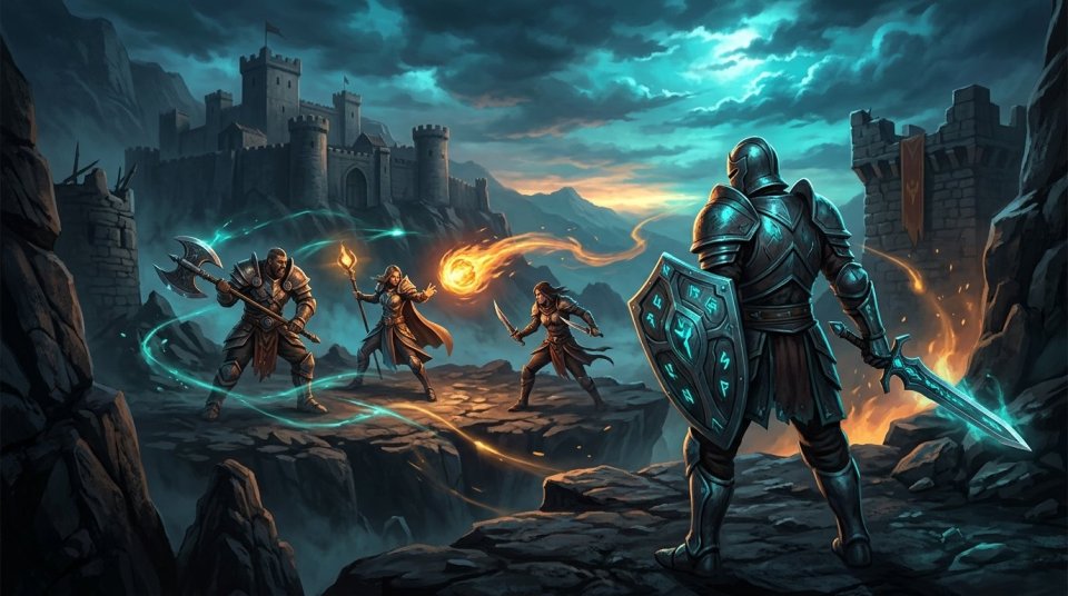 MMORPG PVP savaşında rakip sınıfı gözlemleyen oyuncular