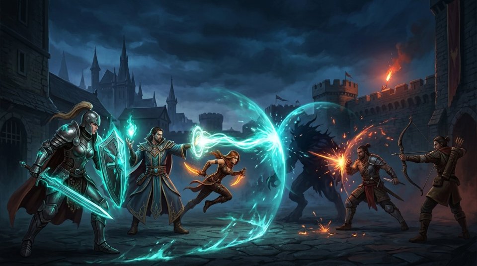 MMORPG PVP’de farklı rollere sahip oyuncuların takım savaşı