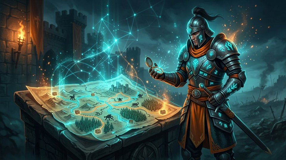MMORPG drop rotası üzerinde canavar kesip eşya toplayan oyuncu