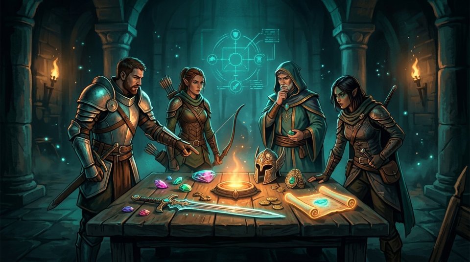 MMORPG grubunda oyuncuların dungeon loot paylaşımını konuşması