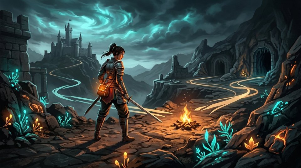 MMORPG’de yeni karakterle görev ve farm planı yapan oyuncu