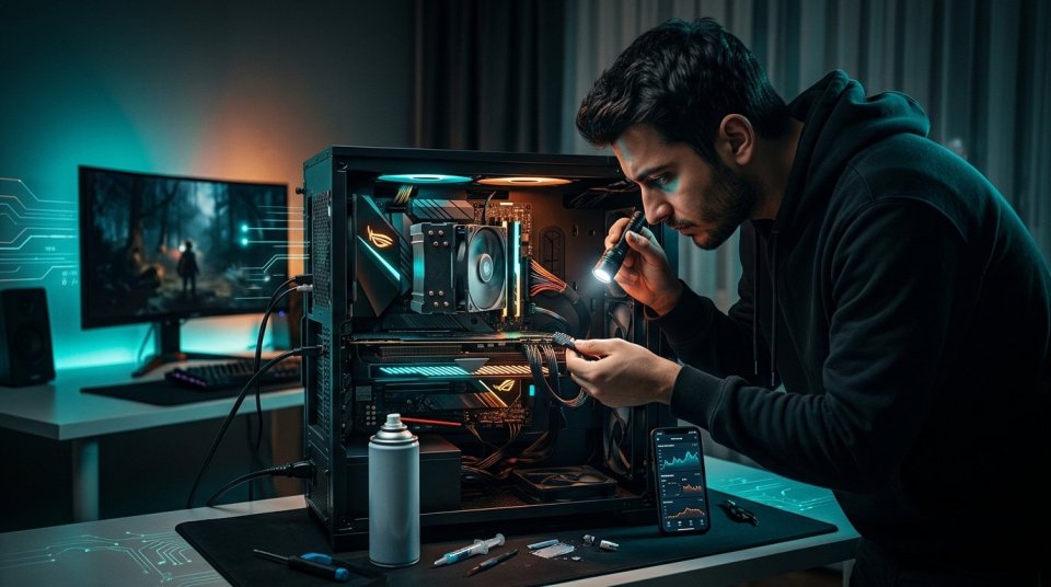 Oyun sırasında FPS değerlerini ve bilgisayar performansını izleyen oyuncu