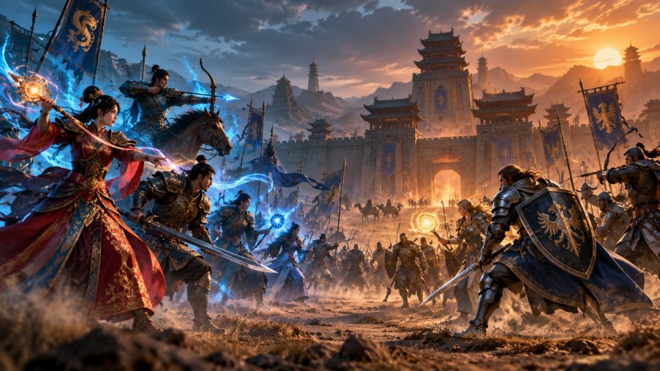 Silkroad party kurulumu için birlikte savaşan karma MMORPG karakterleri