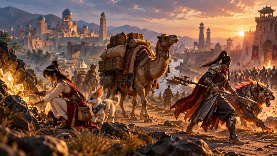 Silkroad pet seçimi için eşya toplayan oyuncu ve taşıma hayvanı