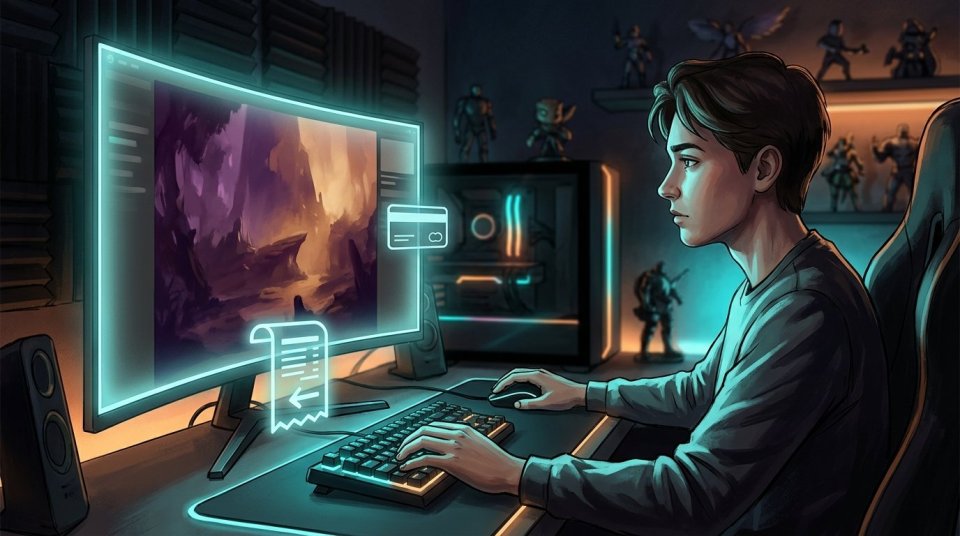 Steam oyun iadesi koşullarını bilgisayarında kontrol eden oyuncu